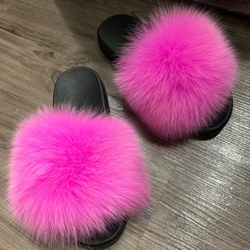 Сланцы из лисьего меха женские шлепанцы натурального