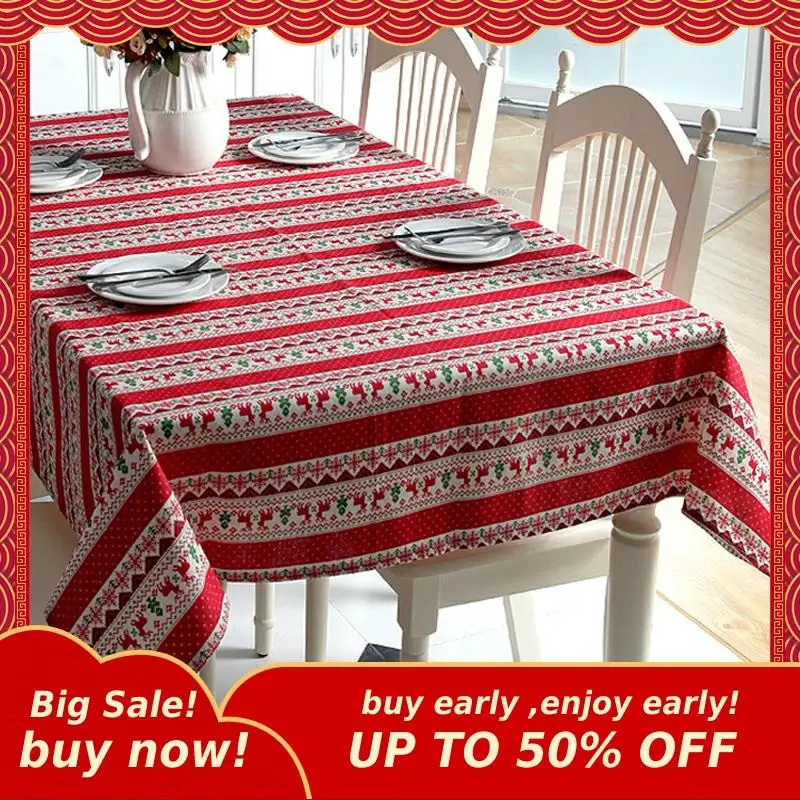 Искусственная декоративная скатерть красные снежинки рождественская для