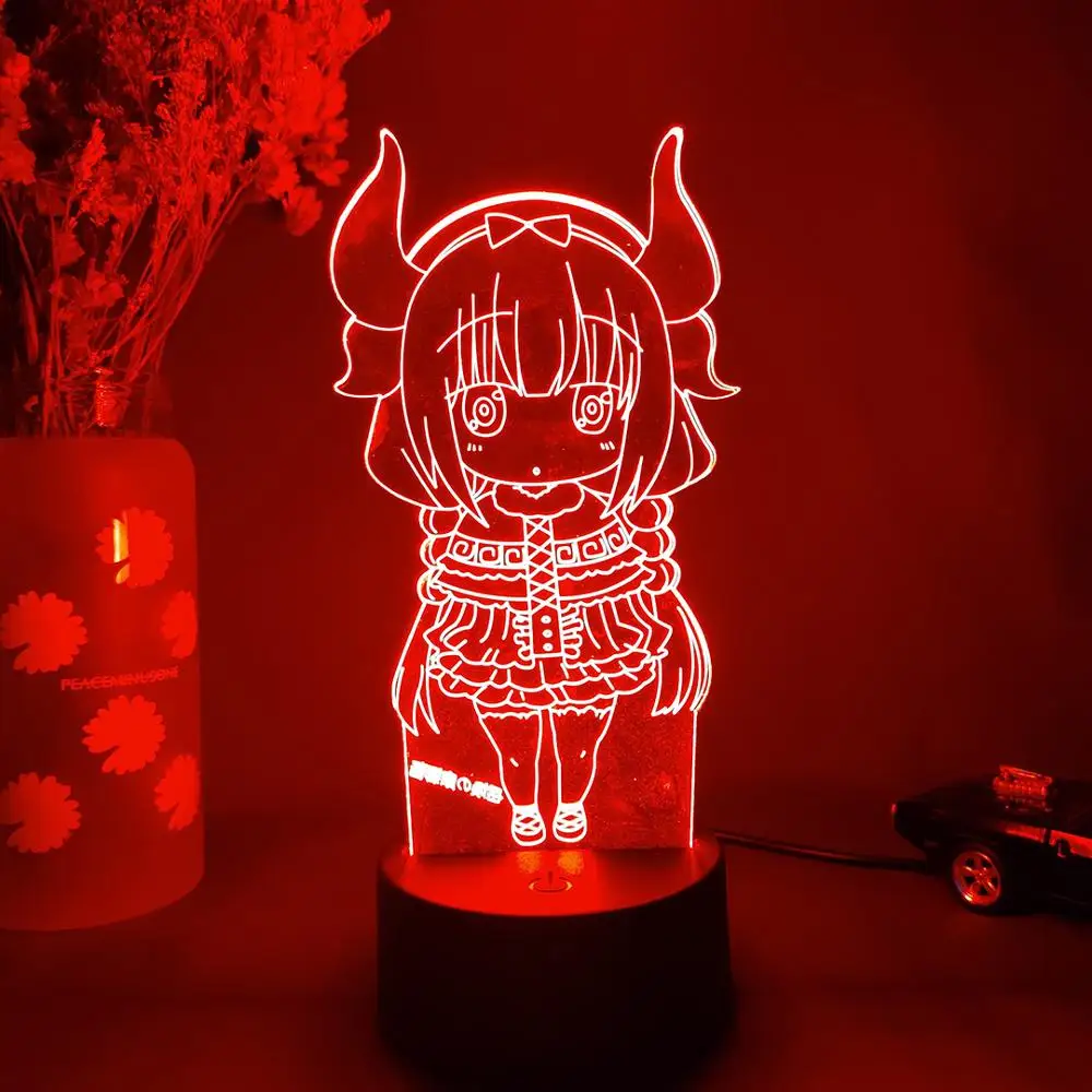 Kawaii 3D Anime Night Lamp Miss Kobayashi's Dragon Maid Figurine Silhouette Laser Engraved Acrylic LED Upward Lighting Room Deco images - 6