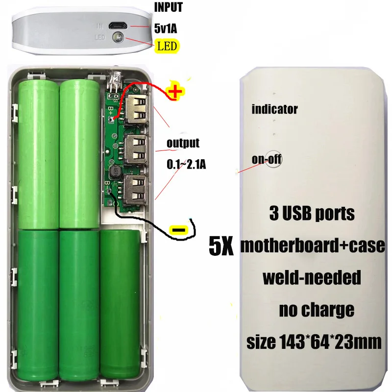 5S 5V 1A 18650 Мобильный Мощность банк модуля зарядки чехол PCB Батарея доска Оболочка