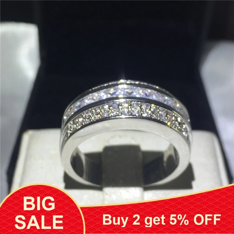 Обручальное кольцо для мужчин с цирконом AAAAA белым золотом | Украшения и