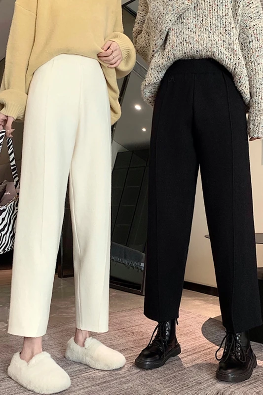 

Thickened Knitting Casual Pants Women's Straight Loose Grandma Pants Winter Korean Style High Waist Ankle-length Pants Fashion