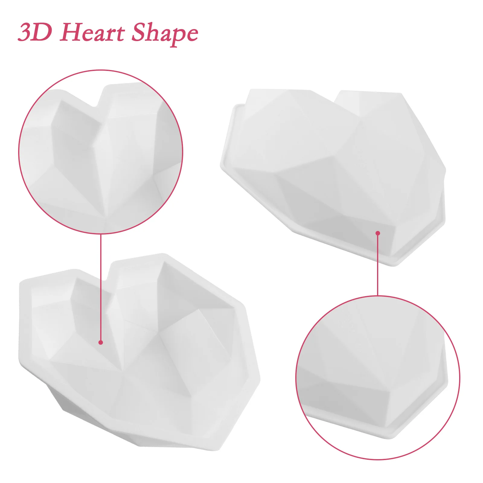 

1/2/3pcs 3D Diamond Love Heart Shape Silicone Molds for Baking Sponge Chiffon Mousse Dessert Cake Molds Food Grade