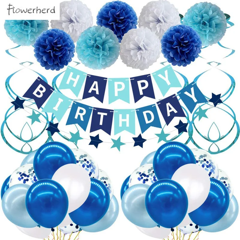 

DIY Happy Birthday Decoration Balloon Latex Paper Flower Ball Boy Girl Party Supplies Blue Banner Baby Shower Decorations