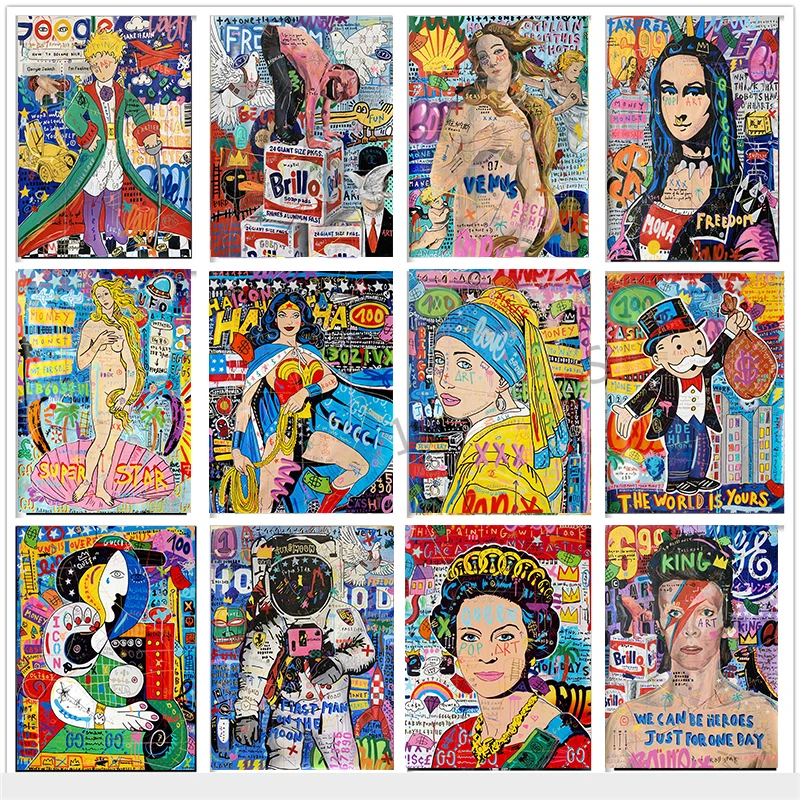 

Abstract Figure Graffiti Street Art Monopoly Mona Lisa Canvas Painting Art Poster and Print Wall Art Picture for Living Room