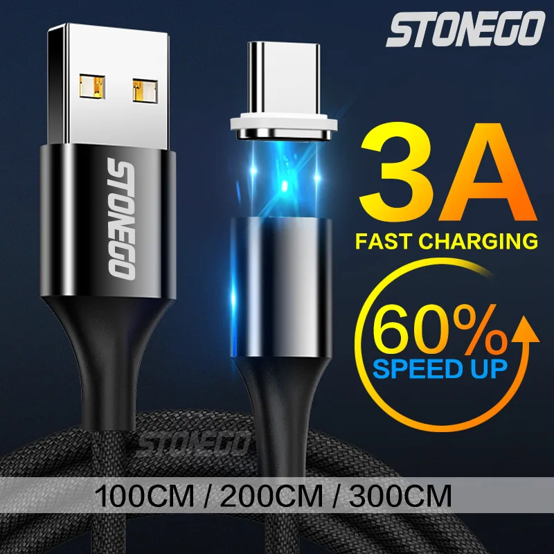 Магнитный кабель STONEGO Micro USB Type C для быстрой зарядки 1 м 2 3 а провод быстрого заряда