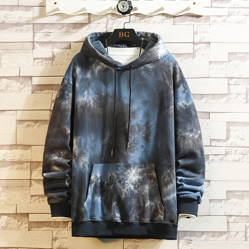 Толстовки мужские модные с принтом Tie Dye Повседневный хлопковый пуловер с капюшоном Мужская Уличная Джокер хип-хоп свободная толстовка мужская толстовка с капюшоном M-5XL