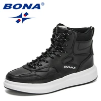 bona 2020 new designers luxury brand shoes fashion high top men action leather casual shoes man flat sneakers walking footwear