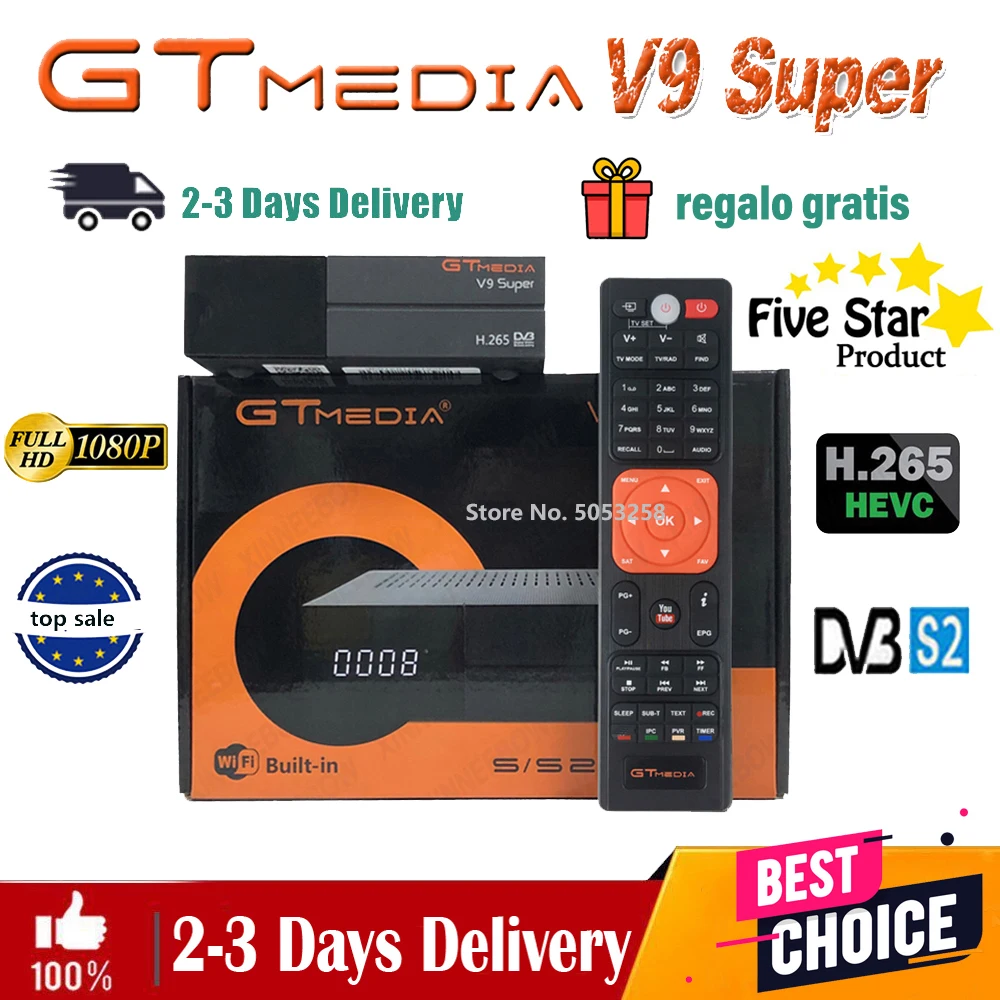 Лучший ресивер 1080P DVB S2 GTmedia V9 Super Satellite аналогичный V8 Nova/Honor Freesat V8x bulit in WIFI full hd h2.65