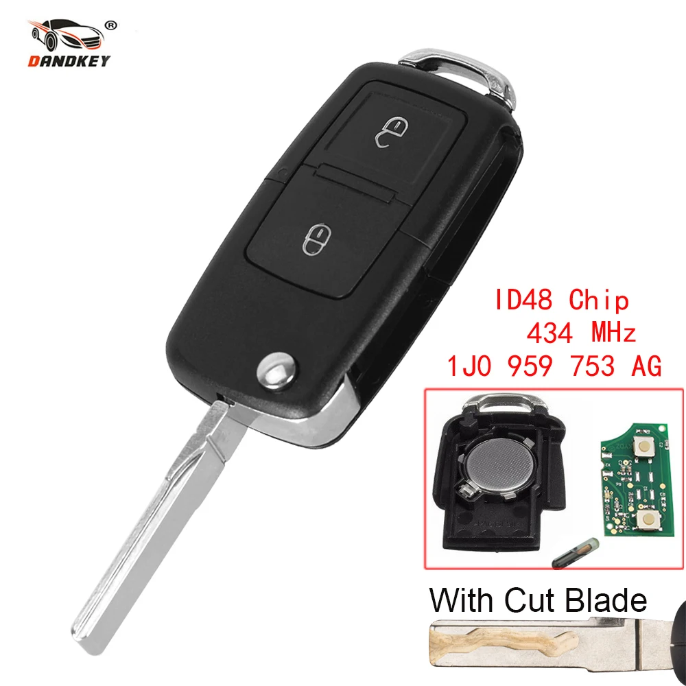 

Dandkey cut blade Remote Car Key Case Cover ASK IJ0959753AG 434mhz Chip ID48 For Vw VOLKSWAGEN MK4 Seat Altea Alhambra Ibiza