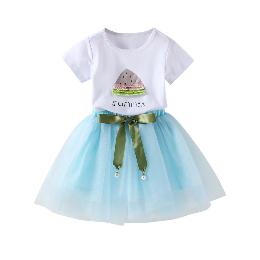 Летняя одежда для маленьких девочек комплект из 2 предметов футболка с короткими