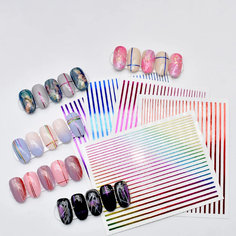 

1pc Rainbow Color Lines Nail Stickers Ornament Decal 3D Gold Nail Sticker Stripe Lines Metal Tape Decoration Nail Polish Strips