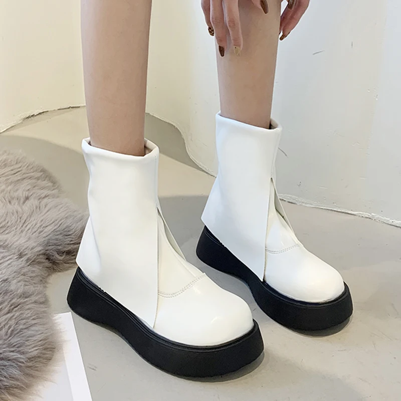 

Lucyever Thick Bottom Platform Ankle Boots Women Autumn Winter Non Slip Short Boots Woman 2021 Fashion White Black Beige Booties