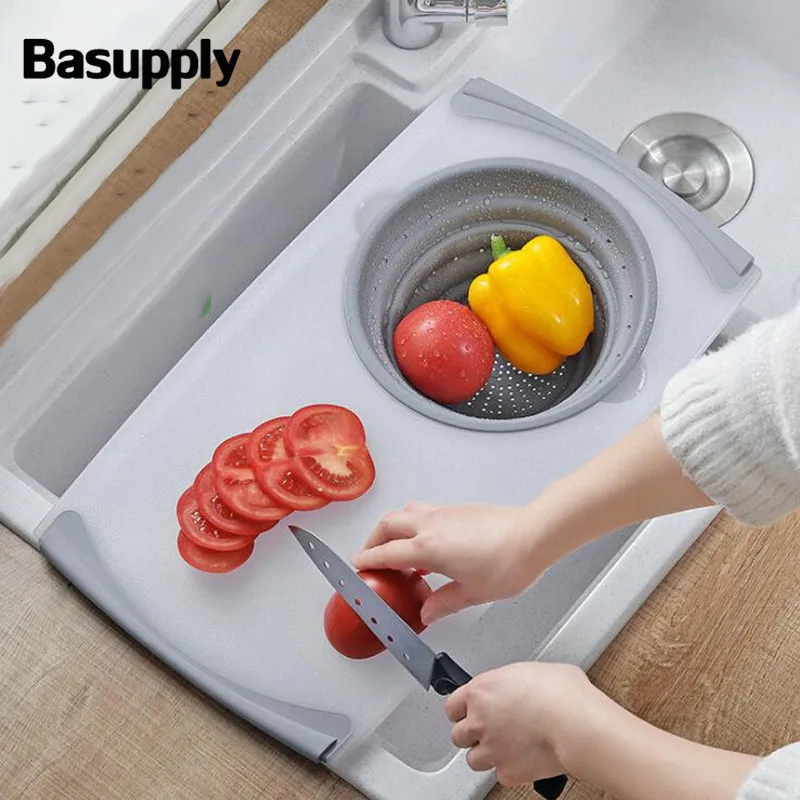 3 IN 1 Multi-Function Sink Drain Basket Cutting Board Filter Rack Vegetable Fruit Storage Holder Chopping Kitchen Tool | Дом и сад
