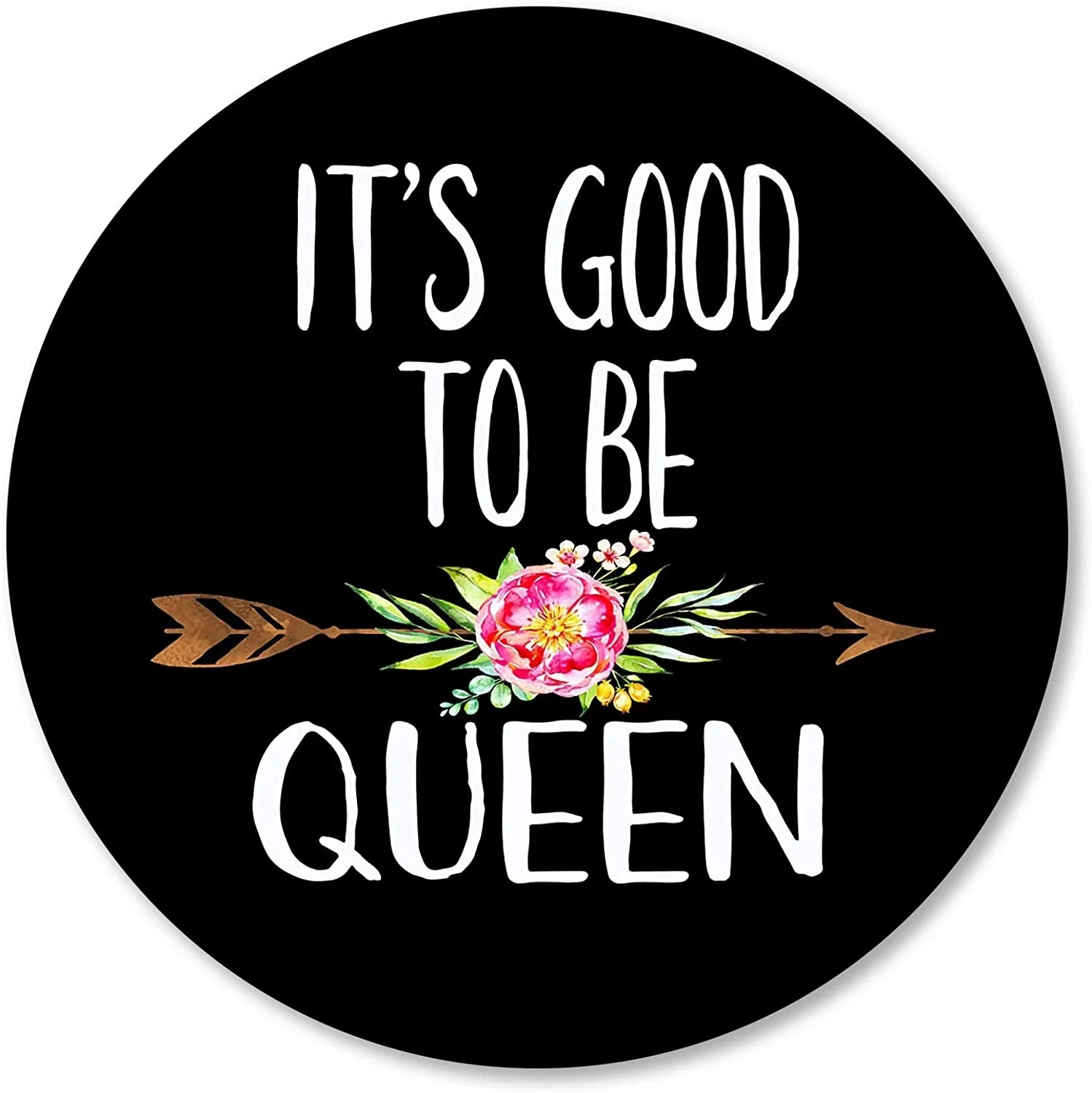

Mouse Pad Queen, Black Round Mousepad, Watercolor Floral Mouse Pads, Non-Slip Rubber Base Mouse Mat for Laptop and