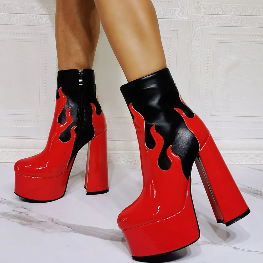 

SARAIRIS Fashion mixed-color Platform Zipper Modern Boots Square Heel Round Toe Concise Comfy Women Shoes