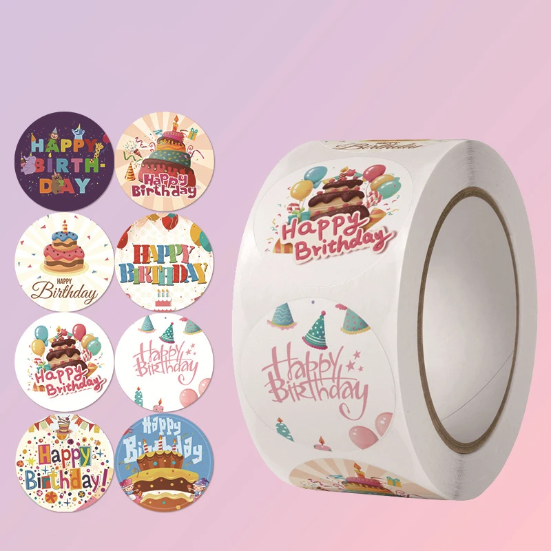 

500 Pcs 1 Inch Colorful Happy Birthday Cake Labels Stickers for Gift Card Box Package Wrapping Party Decoration Small Business