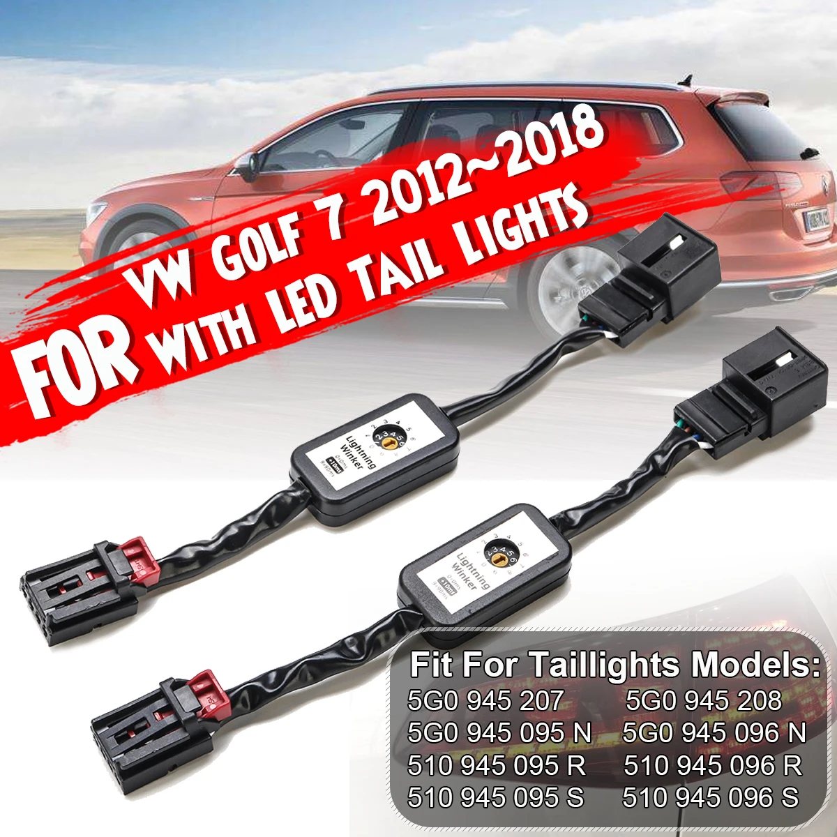 2Pcs Black Dynamic Turn Signal Indicator LED Taillight  Add-on Module Cable Wire Harnes For VW Golf 7 Left &Right Tail Light