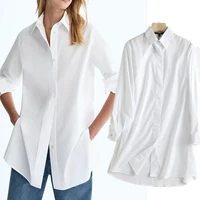 elmsk blusas mujer de moda 2021 long shirt women england style fashion cotton straight long sleeve white autumn blouse women