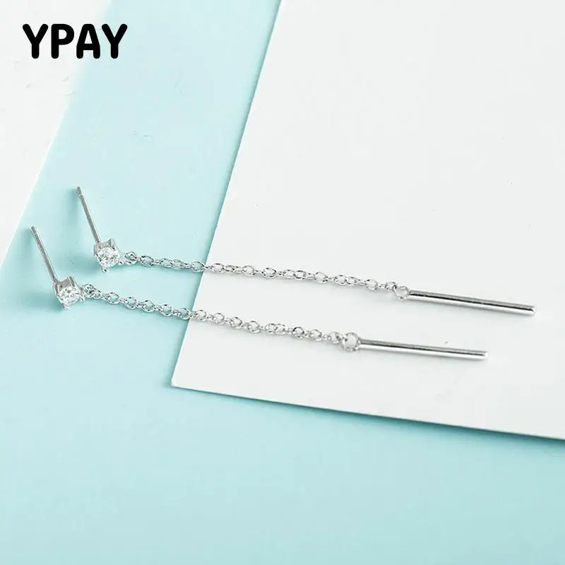 YPAY Korean Style Long Tassel Drop Earring for Ladies Girls 100% Original 925 Sterling Silver Ear Needle Fine Jewelry YME215 | Украшения и
