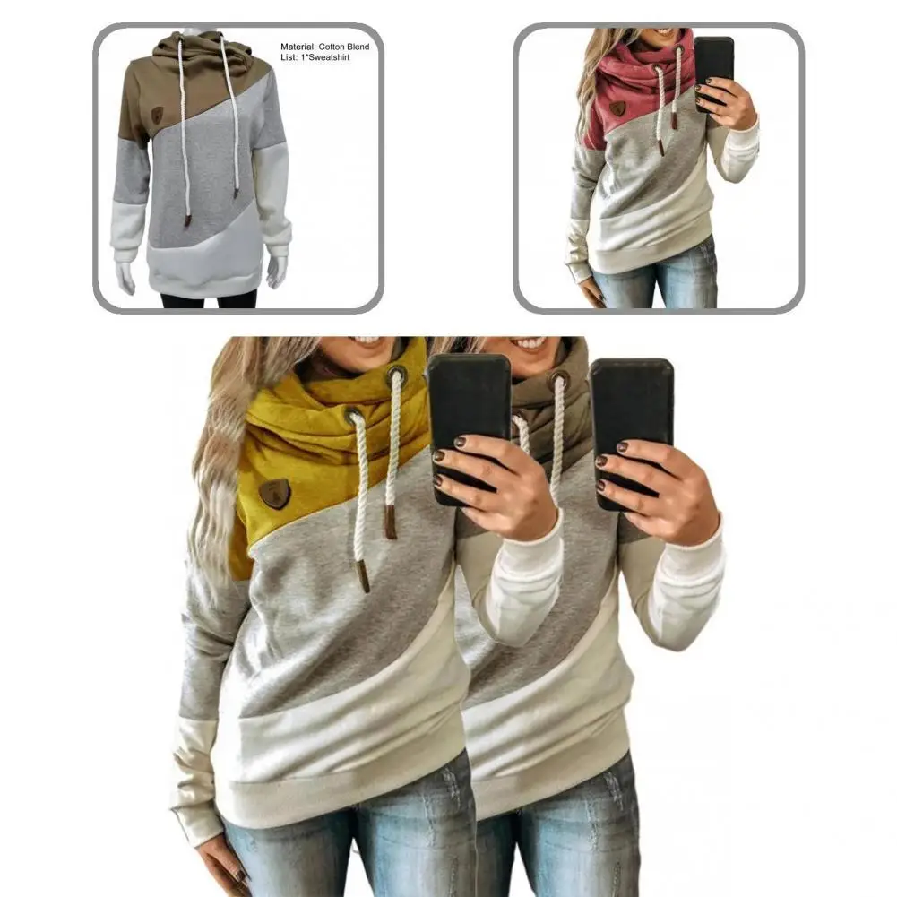 

Autumn Winter Casual Patchwork Drawstring Hooded Sweatshirt Activewear Pullover Hooded for Jogging