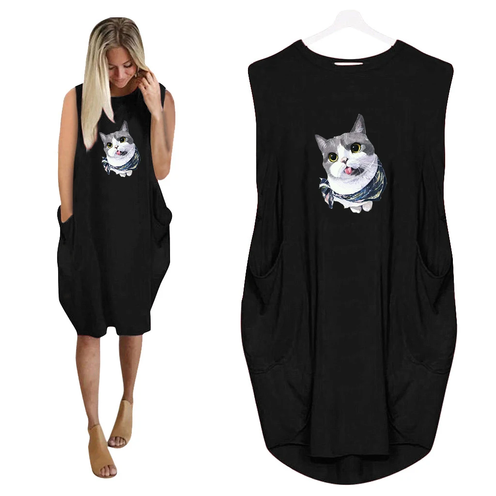 

Amazon new summer sleeveless skirt plus casual pocket dress