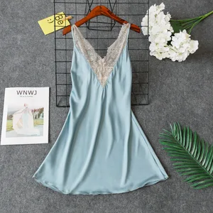 Ночная сорочка Daeyard Женская шелковая, пикантная кружевная ночная рубашка с глубоким V-образным вырезом и открытой спиной, удобная домашняя одежда