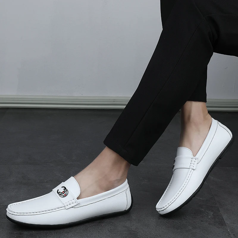 

Brand Men Loafers Flats Shoe Yellow Black Classical Chaussure Homme Handmade Casual Slip On Men Shoes Genuine Leather Drive Shoe