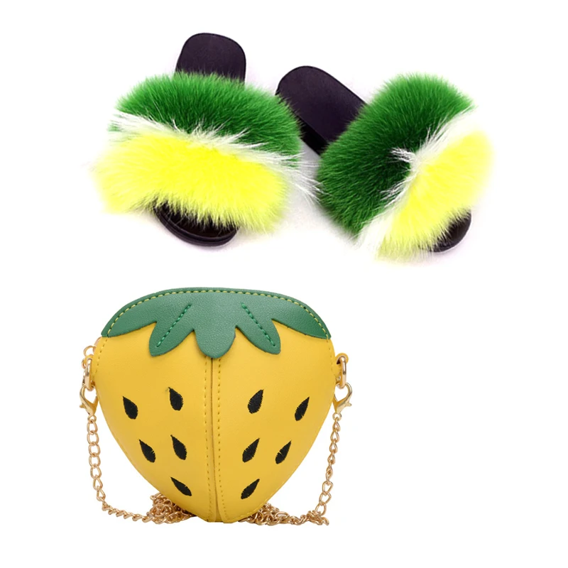 

Детская обувь, пушистые меховые тапочки для маленьких девочек, детские меховые сланцы, милая детская сумка, маленькая сумка-мессенджер с кл...