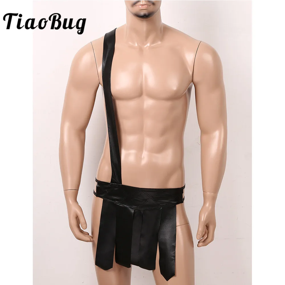 Мужские гладиаторские юбки из искусственной кожи с одним плечом мужское нижнее