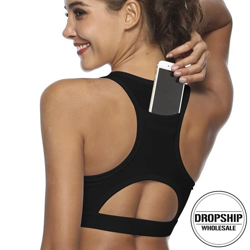 Женский спортивный бюстгальтер Canday однотонный для йоги с карманом телефона