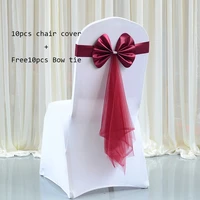 10pcs wedding spandex chair coversfree bow tie king and queen high throne chair covers dining room accent kitchen dining office