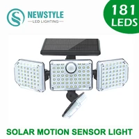 181 led solar lamp outdoor waterproof powered sunlight motion sensor for garden decoration street lights 4 heads 1400lm 2400mah