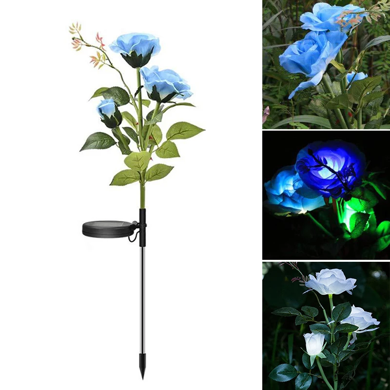 

Solar Rose Flower Lawn Lamp with 3 Buds for Outdoor Decorative Garden Landscape Light Waterproof Inserting LED 80cm LXY9
