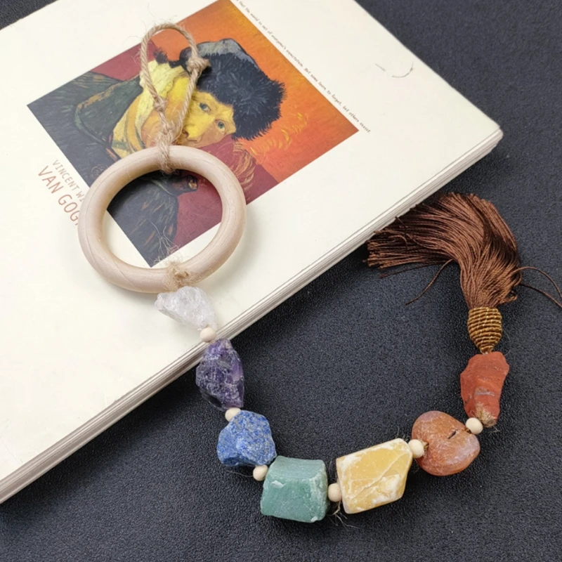 

Natural Crystal Rough Stone Seven Chakra Healing Stone Car Pendant Seven-color Gemstone Ore Pendant Hand Woven