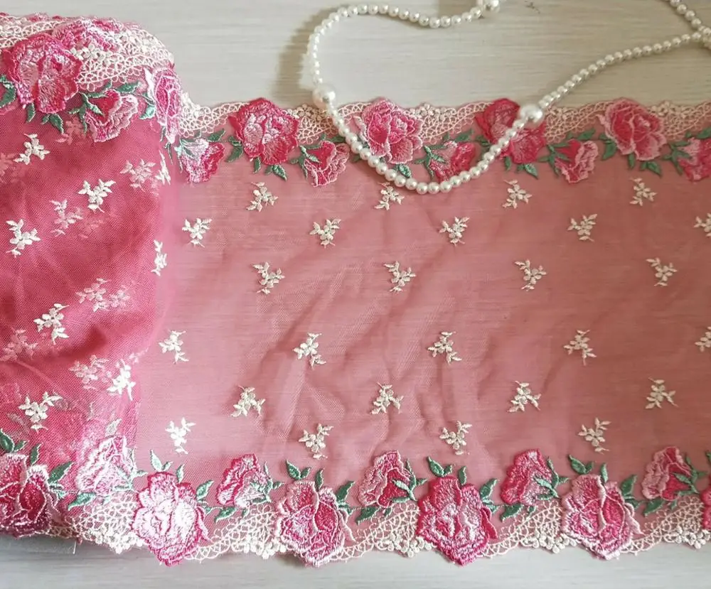 Великолепная Тюлевая кружевная отделка ярко красные цветочные Вышитые зубчатые