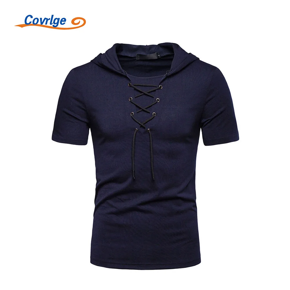 

Covrlge Cotton New T-shirt Daily Casual Comfortable All-match Sports Loose Hooded Tether Multicolor Best Seller Clothing MTS667