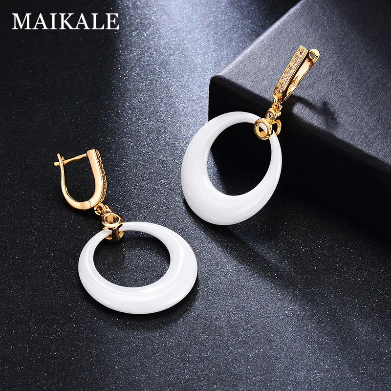 Женские керамические серьги MAIKALE корейские черного и белого цвета с золотым