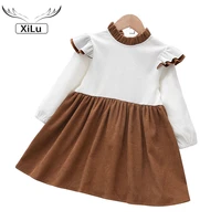 girls stand up collar long sleeves contrast stitching corduroy princess dress toddler girl clothes flower dresses autumn clothes