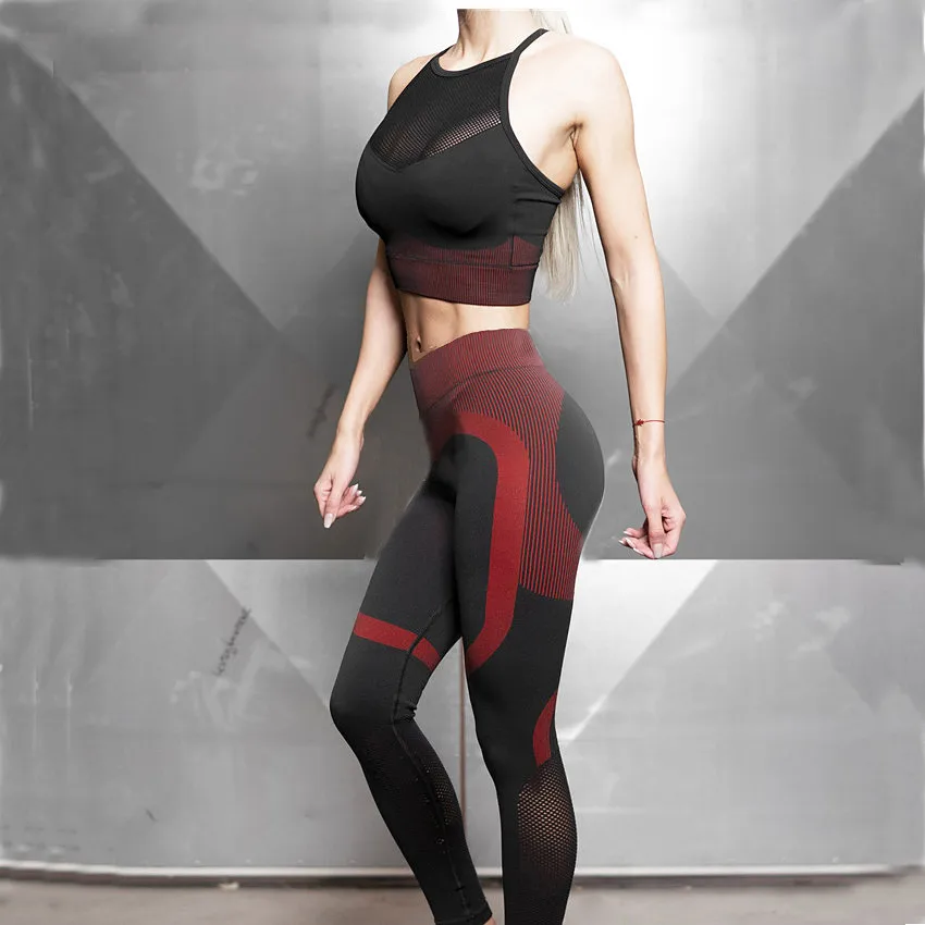 CB253 pant red set Бесшовные леггинсы+ бюстгальтер на бретельках 2 шт., комплект для йоги, женская одежда для спортзала, фитнеса, высокая талия, комплект для йоги, спортивные Леггинсы, набор для бега - Цвет: CB253 pant red set