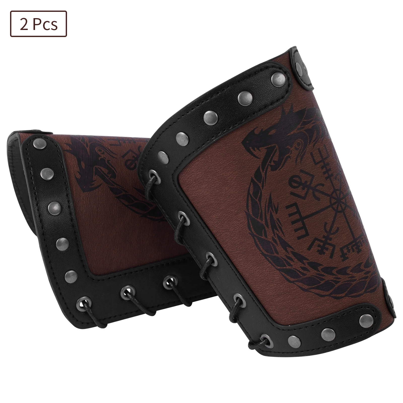 2Pcs PU Leather Nordic Viking Style Embossed Bracers Medieval Rivets Guards Accessories Performance Cosplay Props - купить по