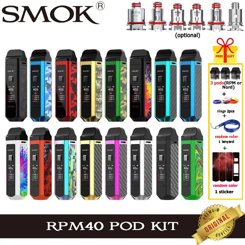 SMOK RPM40 Pod Комплект Vape 1500 мАч об/мин 40 4,3 мл картридж об/мин сетчатая катушка 4,5 мл Nord Pod RBA электронная сигарета испаритель VS Novo 2
