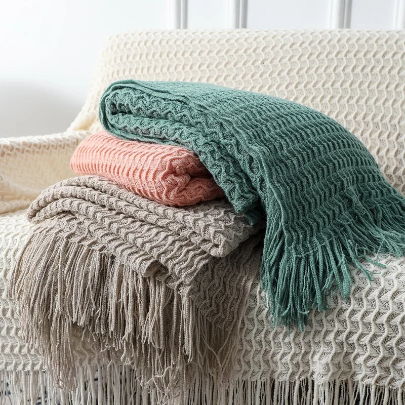 

Трикотажные одеяла в нордическом стиле с кисточками, искусственная шаль, реквизит для фотосъемки, одеяла для кондиционирования воздуха