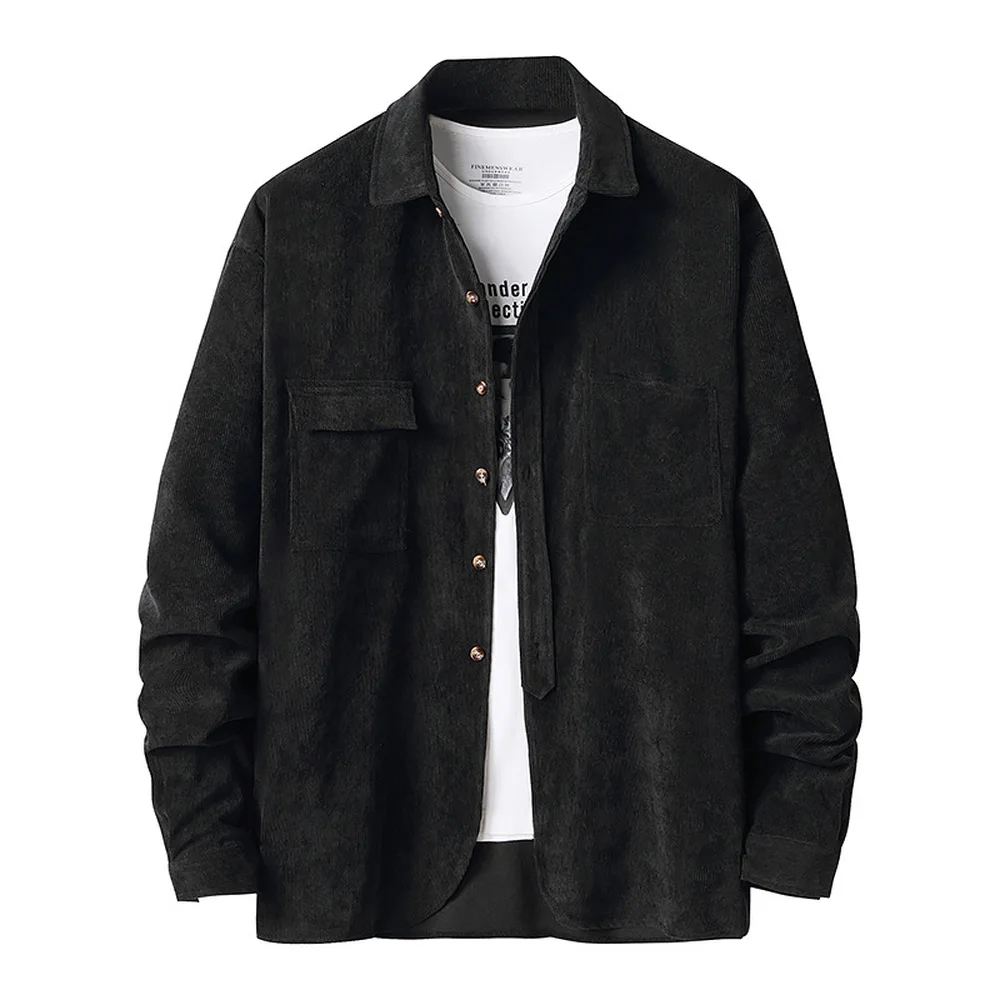 Covrlge Long-sleeved Shirt New Men's Corduroy Henry Collar Men's Autumn Winter Casual Shirt Top Male Streetwear US Size MCL268