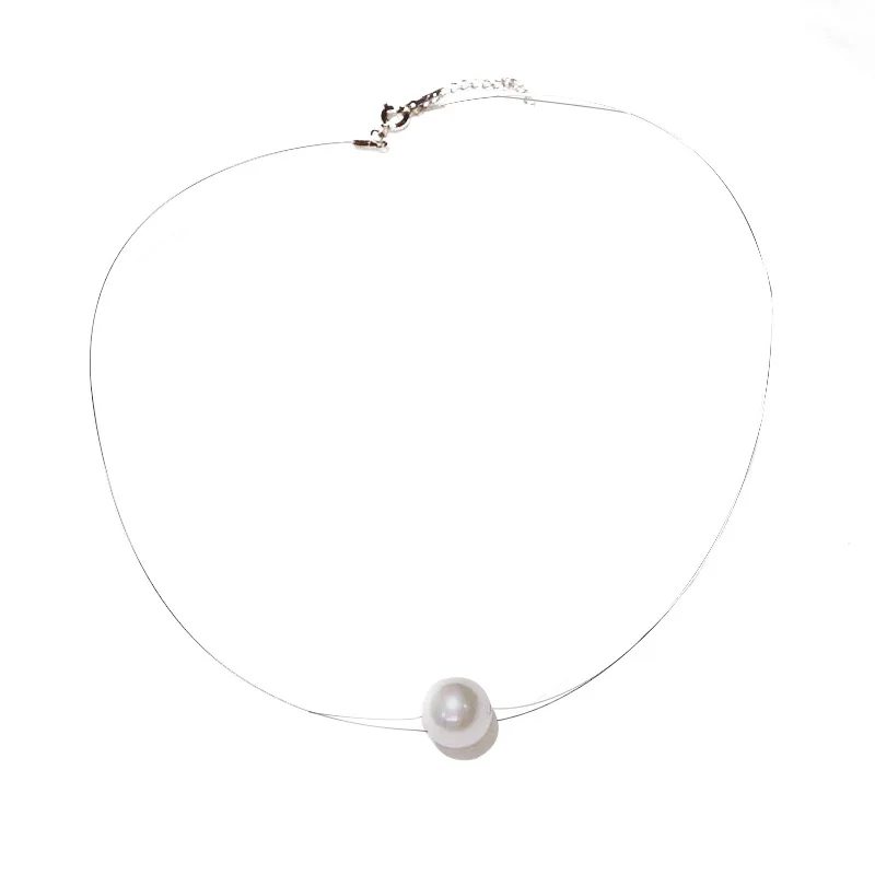 

Simple Personalized All-Match Fish Line Invisible Pearl Short Necklace with Diamond Clavicle Chain Collar Pendant Assembled