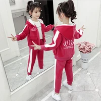 girls childrens winter thick velvet warm clothing set 2pcs kids new casual tracksuit childrens sportswear suit 4 13 years