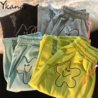 women summer baggy korean style cartoon embroidery streetwear sports shorts casual high waist fitness yoga basketball shorts new