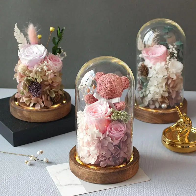 

Деревянное Стекло светильник кой, искусственный цветок, батарейный тип, ручная работа, цветочный стеклянный чехол для Дня Святого Валентин...