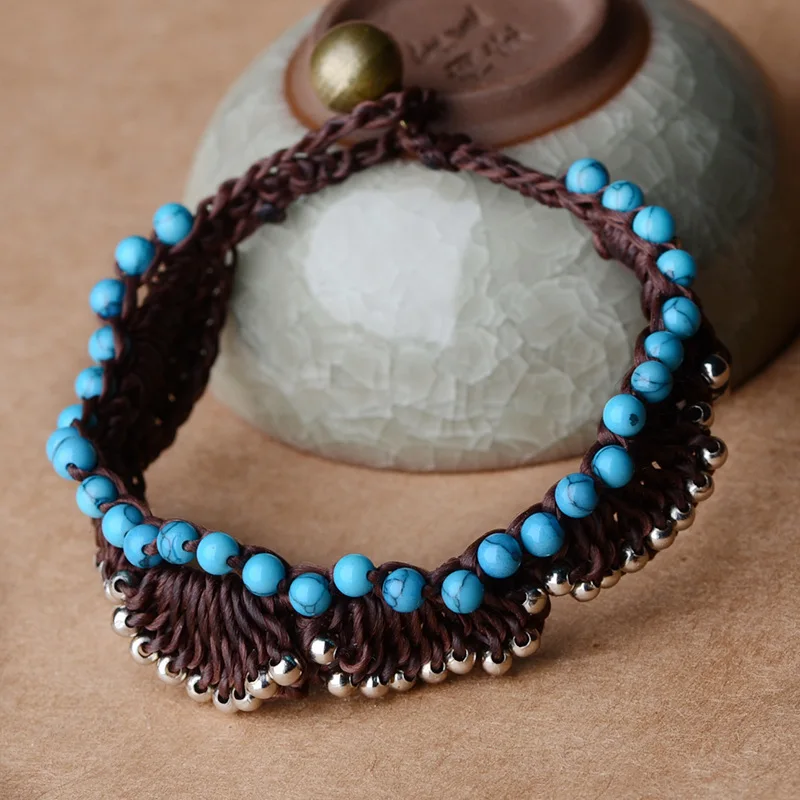 Плетеный браслет с камнями ручной работы синий новый роскошный латунный