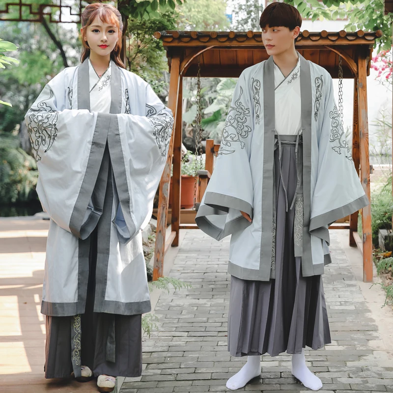 Hanfu серый праздничный костюм с вышивкой Классический танцевальный нейтральная